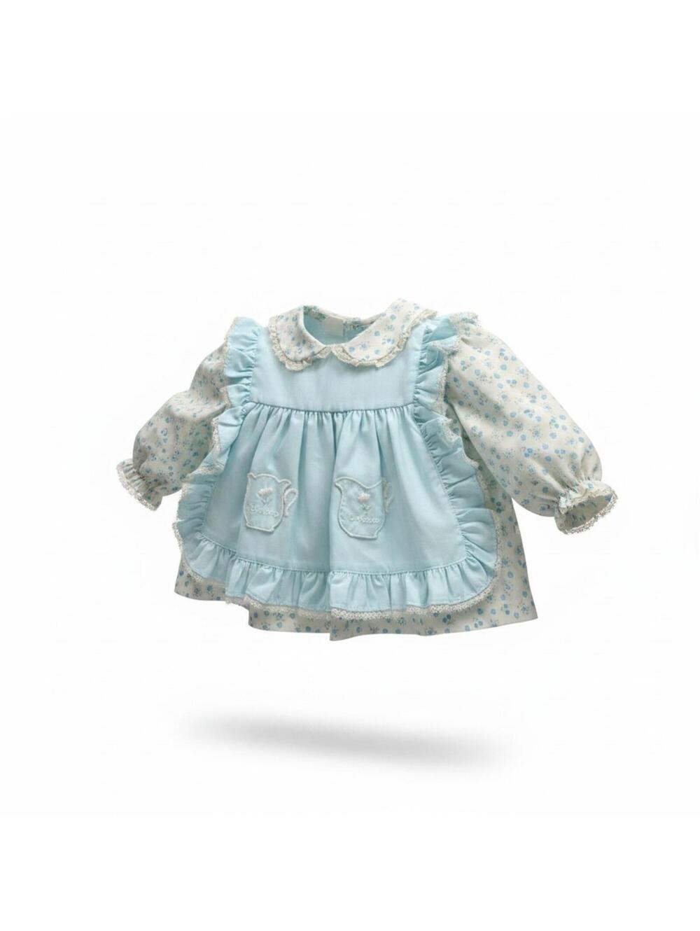 Vintage Nannette Blue Ditsy Floral Pinafore Apron Dress